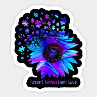 Understand accept autism sunflower autism mom awar Sticker